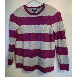 Lands End Sweater Womens L Drifter Crewneck Cable Knit Casual Outdoor Striped